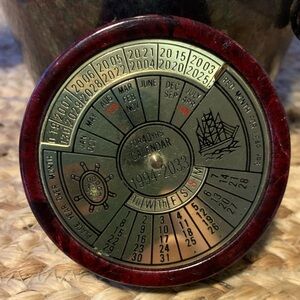 Vintage Perpetual 40 year 1994-2033 Calendar with Ship Design marble and brass